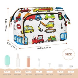 Kjovgcb Women Wave Quilt Cosmetic Bag, Zipper Toiletry Storage 10.2x5.9x6.7 in, Pouch Handbag Makeup Case Purse Holder Organizer Print Cars Set Bus Truck Motorcycle Airplane