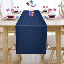 LuoluoHouse Navy Blue Burlap Table Runner Roll Farmhouse Table Runners 6 Packs 13x84 inch Jute Table Linens for Independence Day Holiday Banquet Summer Table Decoration