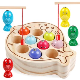 Magnetic Wooden Toys Fishing Game,Toddler Magnetic Fishing Toys Wood Puzzle Montessori Preschool Educational Activities Learning Hand-Eye Coordination Fine Motor Skills Toys for Boys Girls Ages 3+