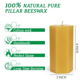 Beeswax Pillar Candles 2x4 Inch, 4 Pack Hexagonal Elegant Bees Wax Pillar Candles Modern Geometric Unscented and Dripless Candle - Approx 40 Hours Burn for Home Decor, Dinner, Party