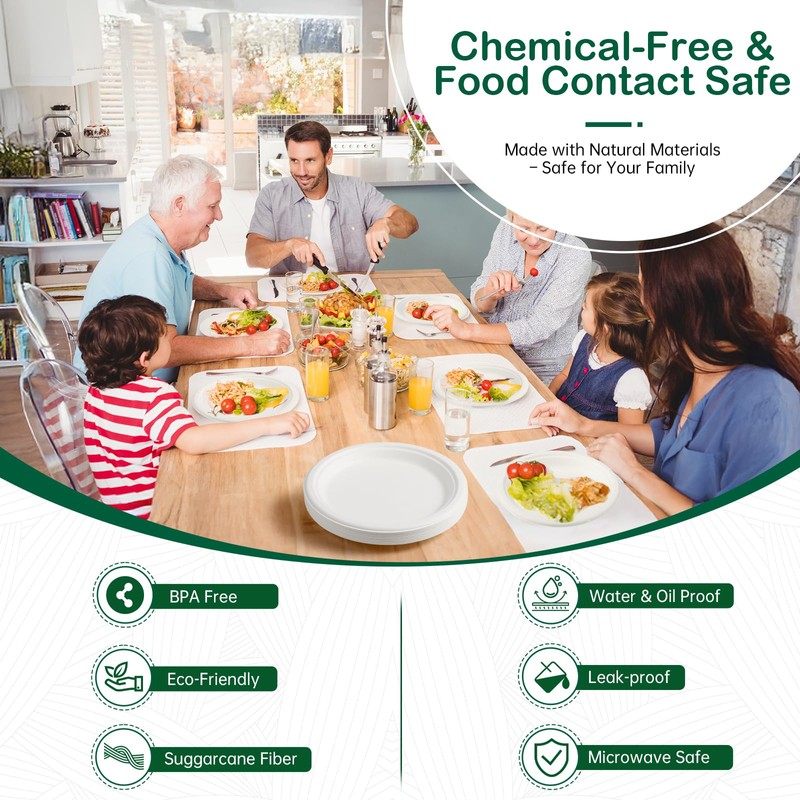 OasisSN [7 Inch, 128-Pack Compostable Paper Plates, Heavy-Duty Biodegradable Disposable