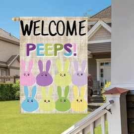 BlissYard Easter Garden Flag Welcome Easter Yard Flag Double Sided 12×18 Inch Cute Bunny Flags Spring Easter Decor For Outside Outdoor Farmhouse Decorations