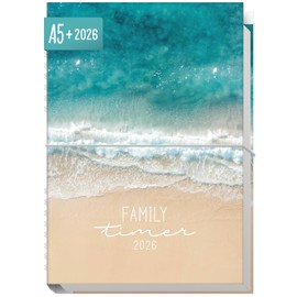 Häfft® Family-Timer 2026 A5+ "Summer Beach" Family Calendar for 4 People, Family Planner 12 Months: Jan to Dec 26, Family Organiser - Sustainable & Climate Friendly