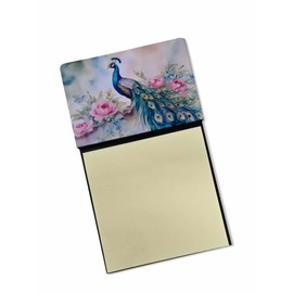 Caroline's Treasures Peacock Sticky Note Holder Refillable Dispenser Self-Sticky Note Pads, Memo Pads Blank Desk Accessories