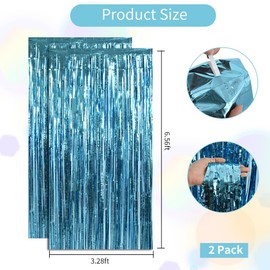 RIBBOOO Pack of 2 Light Blue Tinsel Curtain Glitter Metallic Tinsel Curtain for Party, Birthday, Photo Background, Foil Streamer, Birthday Decoration, Decoration for Disco, Party, Christmas Party (1 x