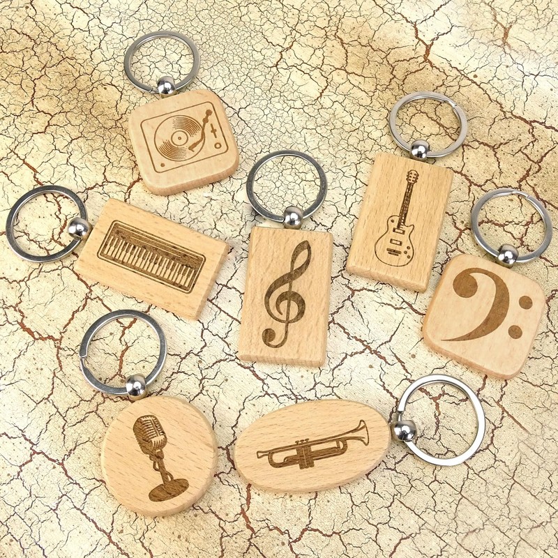 keepdrum Snare Wooden Round Keyring Gift for Musicians, natural, Unit