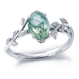 Natural Moss Agate Ring for Women Sterling Silver Green Moss Agate Engagement Wedding Promise Ring Jewelry for Women, Solid 925 Silver, natural moss agate