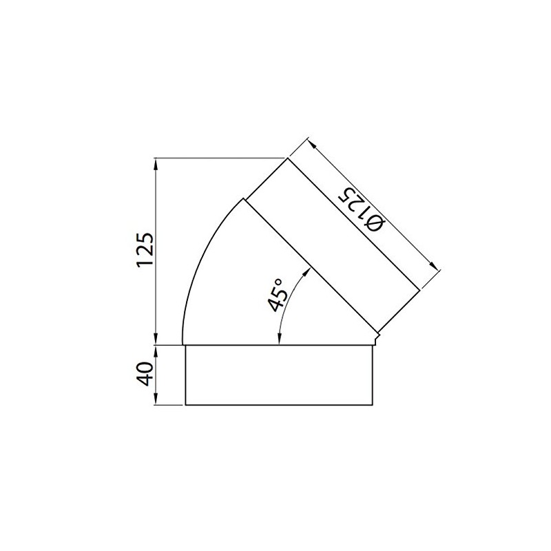 Elbow 45° Ventilation Pipe ABS Round Pipe Diameter 125 Exhaust