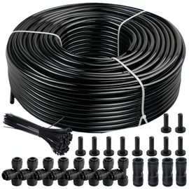TBPA 1/4in. Drip Irrigation Tubing - 200FT Drip Line Irrigation System Parts for Garden(Includes 1/4" Straight Connector, Ends, T Connectors, Cable Zip Ties)