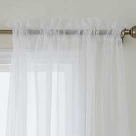 Demetex Voile Net Curtains 45 inch Drop White Curtains with Rod Pocket Top Light Filtering Sheer Curtains for Living Room, Bedroom, Window, 2 Panels,137 x 114 cm, White