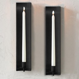Black Metal Candle Wall Sconces Set of 2, Wall Candle Holder Decorative Set of Two for Living Room, Dining Room, Dedroom Wall Decoration