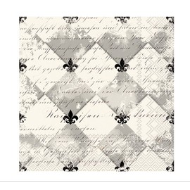 Celebrate the Home French Fleur De Lis 3-Ply Paper Cocktail Napkins, Cream/Black, 20-Count