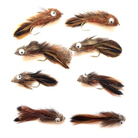 8 Brown Matuka Sculpins with Big Eyes 8 Flies 2 of Each Size, 4, 6, 8, and 10
