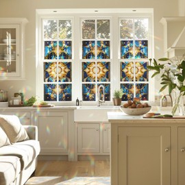 Celestial Fractals Stained Glass Window Film, Decorative Celestial Fractals Stained Glass Window Film, Stained Glass Window Film for Bathroom Door Heat Anti UV