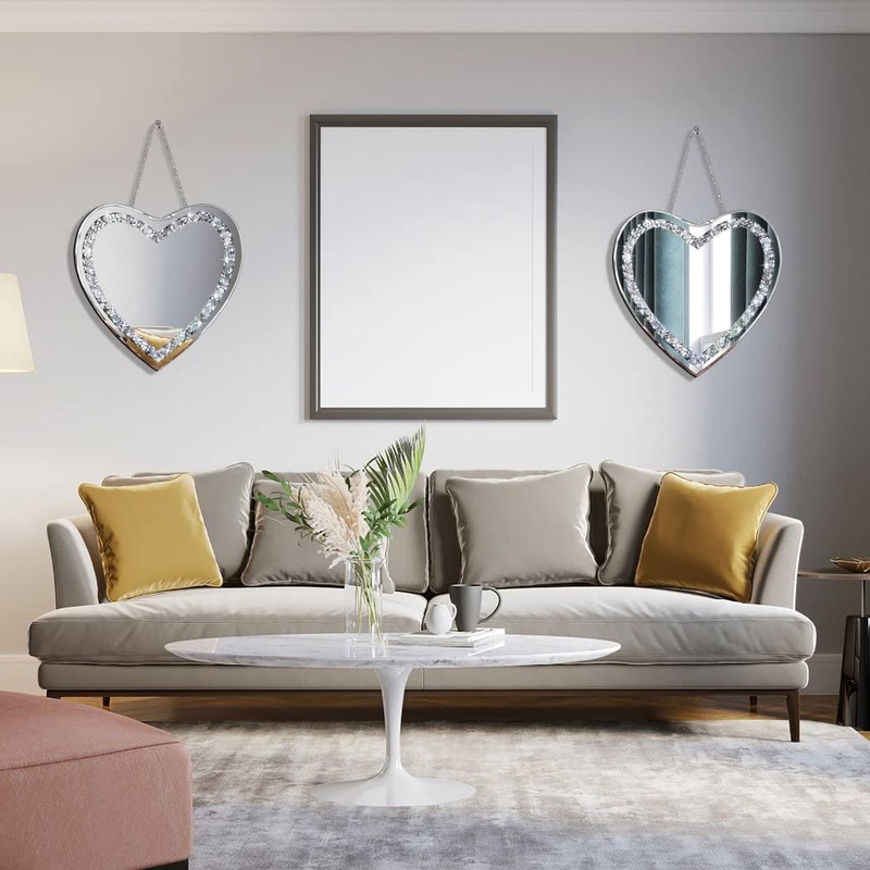 DMDFIRST Heart Shaped Silver Glass Mirror 2 Pack 12x12inch Crystal
