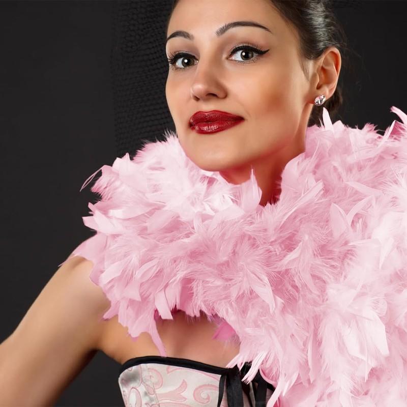QIBZI Boas Decorative Feather Strips, Rose Red Turkey Feather Strips,