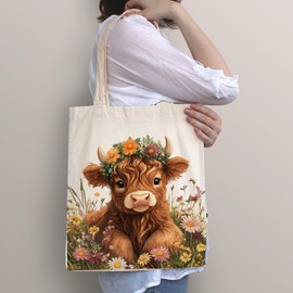 YOU FOUND ME - Bolsa de lona para mujer, bolsa de algodón con estampado de vaca de Highland para amantes de los libros, regalos de gusanos de biblioteca, bolsa de compras de comestibles, regalo de