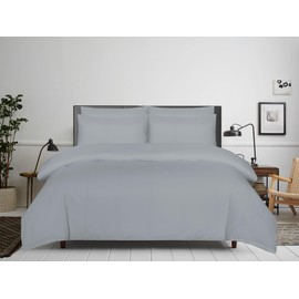 APEX FURNISHINGS Double Duvet Cover Sets - 100% Brushed Microfiber Bedding Quilt Cover with Pillowcases - Grey