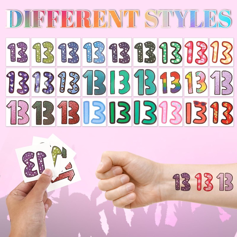30Pcs Temporary Number 13 Tattoo, Waterproof 13 Temporary Tattoo, 13