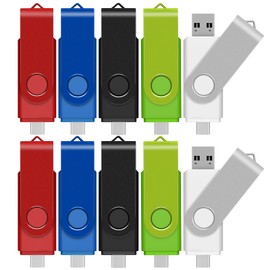 TEWENE 8GB USB C Memory Stick 10 Pack Usb C Flash Drive,2-in-1(USB-C and USB-A) Pen Drive with Lanyard for Mobile Phones and Computers.