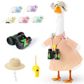 Shinylin 9 Pcs Bird Watcher Goose Outfits Hiking Costume Clothing T-shirt Straw Hat Binoculars Birds Whistle for 23'' Cement Porch Goose Summer Outdoor Garden Yard Lawn Patio Statue Art