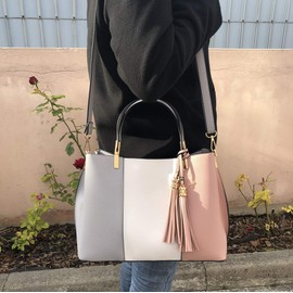 CRAZYCHIC - Women Multicolor Stripes Handbag - Ladies Shoulder Crossbody Bag PU Leather - Elegant Tote Satchel Multiple Pocket Compartment - Fashion City Top-Handle Bag Casual Work - Pink Grey