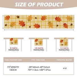 Fall Plaid Maple Leaves Table Runner Fall Decorations for Home Seasonal Harvest Autumn Thanksgiving Table Runners Gifts Kitchen Decor for Holiday Party 13x72 Inch