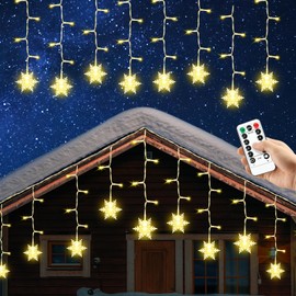 AUAUY Snowflake Light Curtain, USB Christmas Lighting 8 Modes Fairy Lights Curtain 4 m 96 LEDs Mood Lights IP44 Fairy Lights for Indoor Outdoor Christmas Balcony Window Wedding Warm White