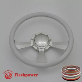 FLASHPOWER 15.5" Billet Steering Wheel Burgundy Half Wrap GMC Chevy Ford Mopar W/ Horn
