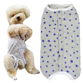 Kukaster Pet Dog Bodysuit After Surgery Castration Male Wound Protection Suits for Dog, Nylon Buckle for Hair Loss, Allergies, Shaving, Grey Star L