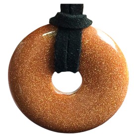 Steinfixx® - Premium goldstone doughnut optional as a chain with silver or gold pendant and 80 cm leather strap, healing stone, gemstone, chakra stone, Crystal Gemstone Crystal Gemstone Goldstone, Gold flow