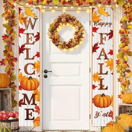 Fall Decor Fall Decorations for Home Happy FALL Welcome Hanging Banner Porch Signs for Autumn Harvest Thanksgiving Decorations Outdoor Indoor Banner