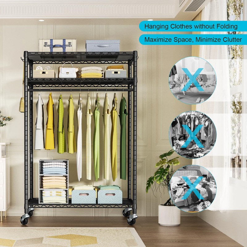 FUTASSI P3 Plus Rolling Clothes Rack, Clothing Racks for Hanging