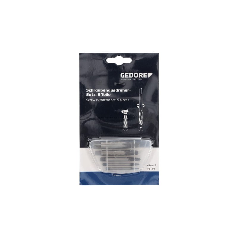 GEDORE Screw Extractor Set, Chrome Vanadium Steel, 54-56 HRC, in