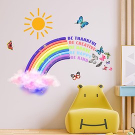 Fanwaoo Colorful Rainbow Wall Decals Butterflies Wall Stickers Saying Quotes Wall Decor for Girls Kids Room Baby Nursery Playroom Living Room Wall Decoration