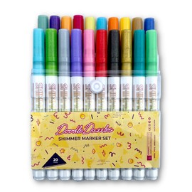 DoodleDazzles Shimmer Markers Set, Double Line Outliner Marker, Metallic Pens, Gifts for Girls, Boys, Kids, Women, etc., School Supplies Great For Drawing, Craft, & more, 20 ct