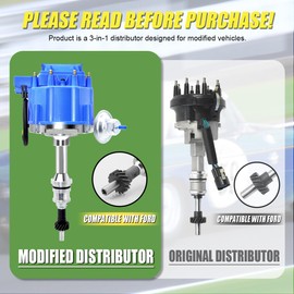 MAS Performance HEI Ignition Distributor w/Cap & Rotor and Spark plug Wire set Compatible with Ford 351C 351M 400 429 460 HEI 65,000 Volt Coil KA-1046013 PE332U JM6506BL 351CBLHEI0(Blue HEI Kit)