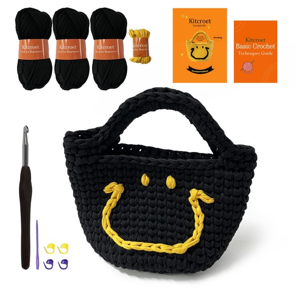 Kitcroet Crochet Bag Kit with Simley Face Crochet Kit for