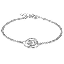 Aroncent Women's 925 Silver Link Bracelet Bangle Link Bracelet Partner Bracelets Adjustable Anklet, 19 centimetres, Zirconia, Cubic Zirconia