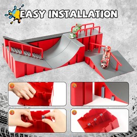 Hamino Fingerboard Skate Park Ramp Kit, Finger Skateboards Toys with Skates Sports Shorts Tool Kit, Mini Fingerskateboards Training Props Interactive Freestyle Skate Game for Kids Adults