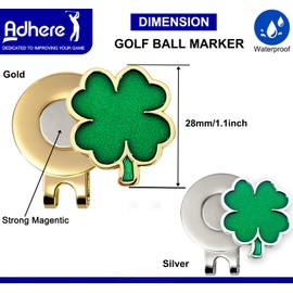 Adhere Golf Ball Markers Personlized Logo Enamel with A Strong Magnetic Hat Clips, A Premium Golf Gifts for Men Women Kids Golfer (Style H Silver+Gold Four Leaf Clover)