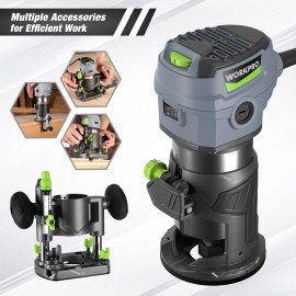 WORKPRO Compact Router Kit 6.5 Amp Corded Hand Trimmer Router Tool 6 Speeds