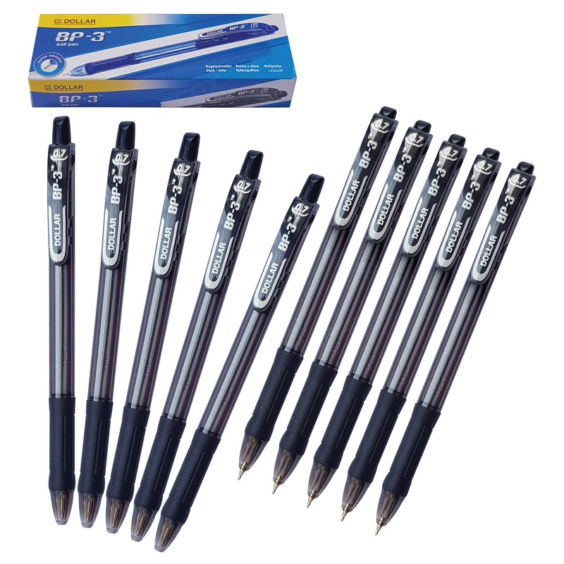 Retractable Ballpoint Pens, BLACK, Pack of 10, Fine Point (0.7mm),