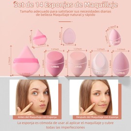 Esponjas de Maquillaje, Juego de 14 Beauty Blenders Y Aplicadores Mini para Líquidos, Cremas Y Polvos | Cremas Y Polvos, Uso Húmedo Y Seco (Rosa Sponges)