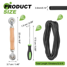 sourcing map Screen Repair Kit, 0.14"x 32.8 ft Window Screen Spline with Roller Tool and Spline Removal Hook for Patio Door Window Mesh Install and Replace, Black