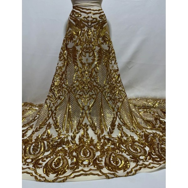 Gold Stretch Sequin Lace Fabric/Gold Sequin Fabric/Sequin for Prom -Per