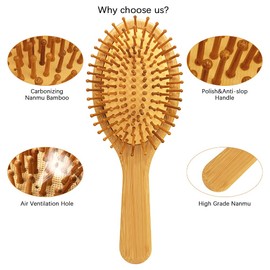 Hair Brush Men's Comb Women Bamboo Brush Wet Brush Hair Brush Without Pull Hair Brush Wood Brush 100% Natural for Women Men and Children Reduce Frizz