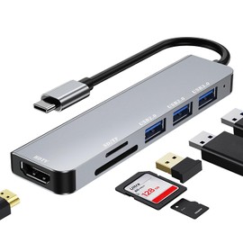 Hub USB C 6 en1, Adaptador Multipuerto USB C para MacBook Pro, USB C Hub a HDMI 4K con 3 Puertos USB Lector de Tarjetas SDMicro SD Compatible con...  