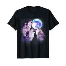 Three Grey Wolf Howling At The Moon 3 Wolves Space Galaxy T-Shirt
