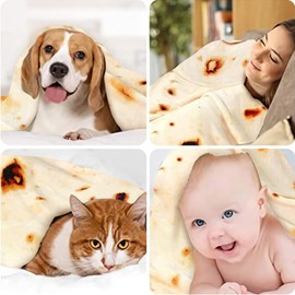 Tortilla Burrito Blanket Funny Gifts for Kids Toddler Pets 300GSM Ultra Soft Flannel Novelty Cute Realistic Mexican Taco Food Round Throw White Elephant Gag Gift 41 in